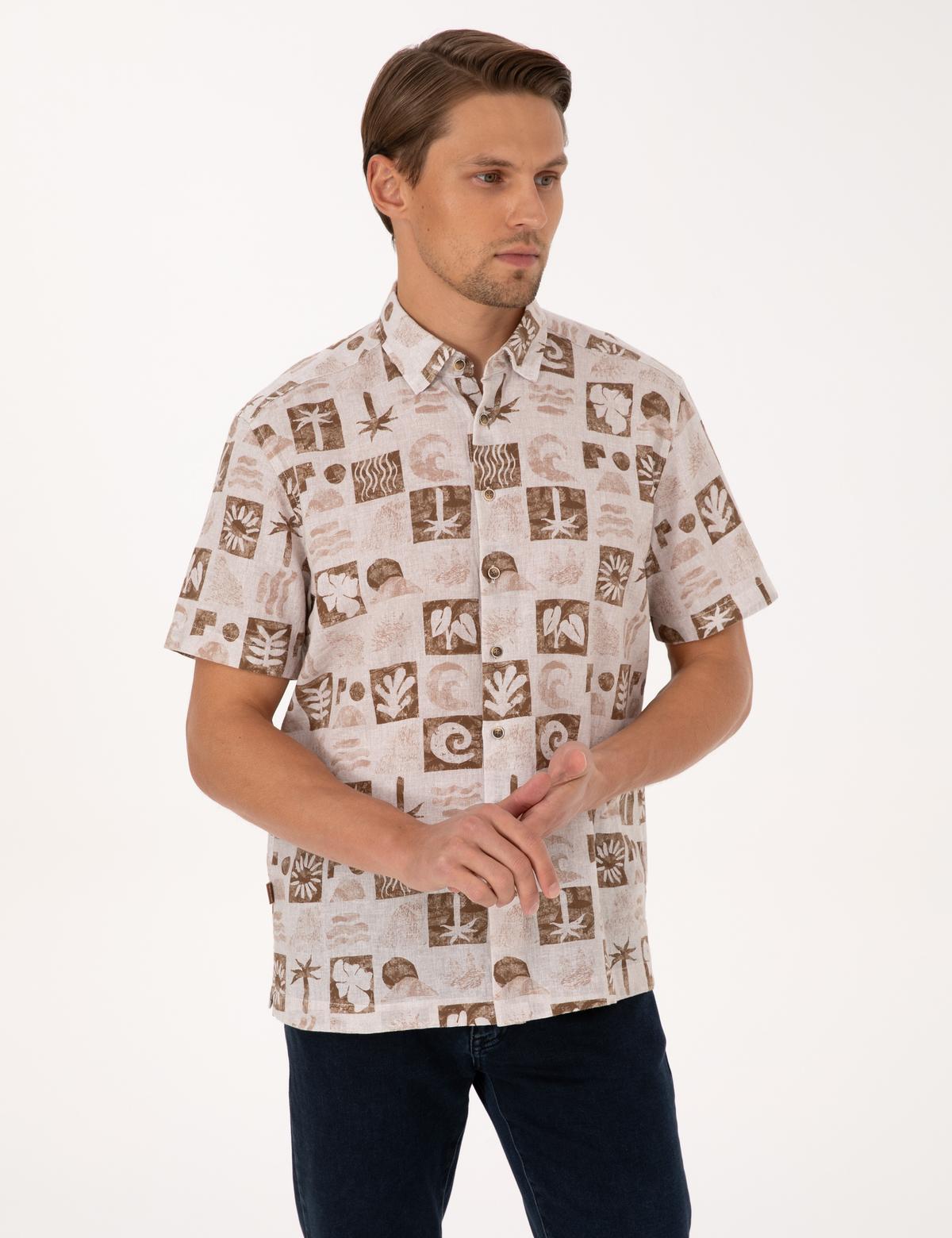 Kahverengi Comfort Fit Kısa Kollu Gömlek - 50301507025