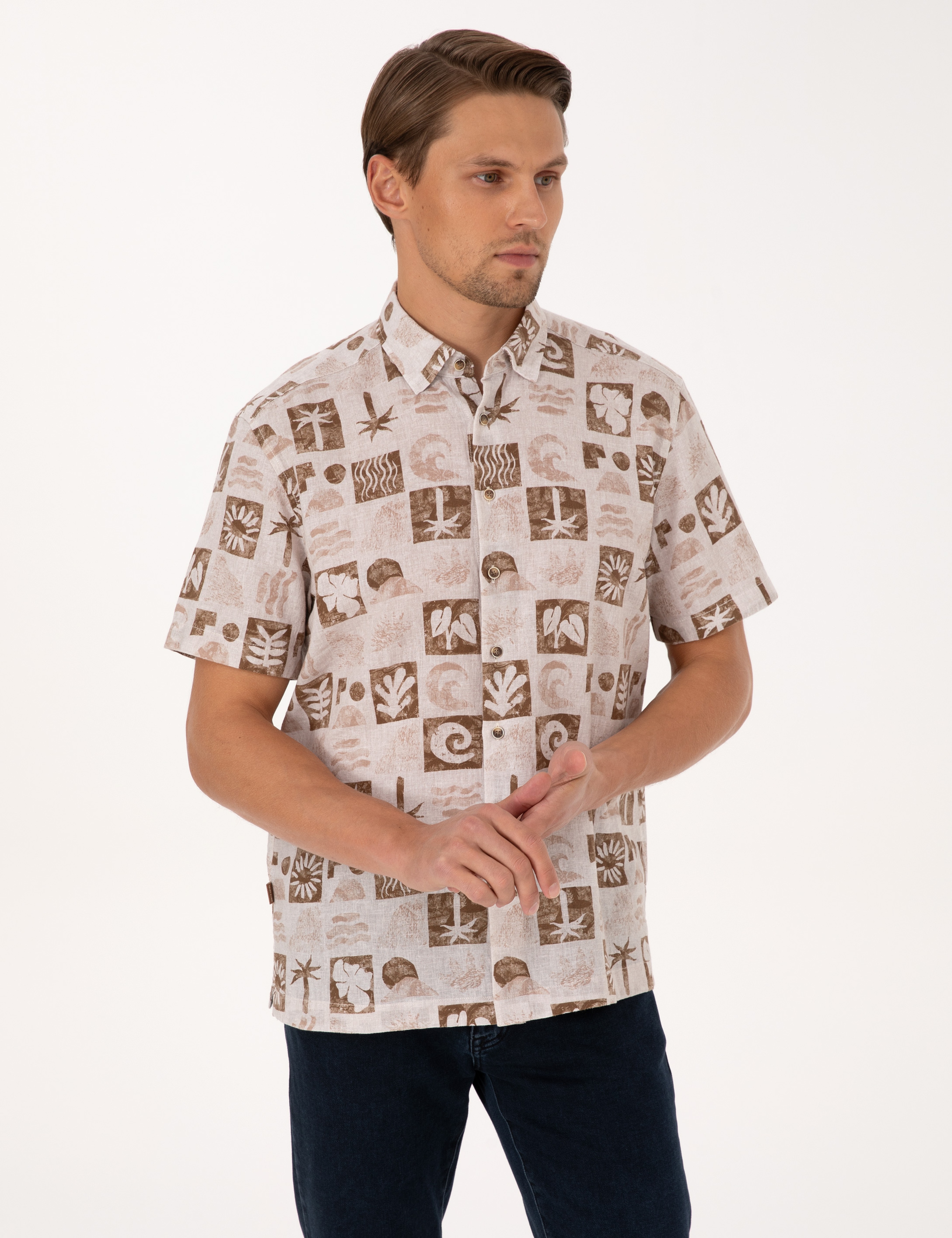 Kahverengi Comfort Fit Kısa Kollu Gömlek - Image 3