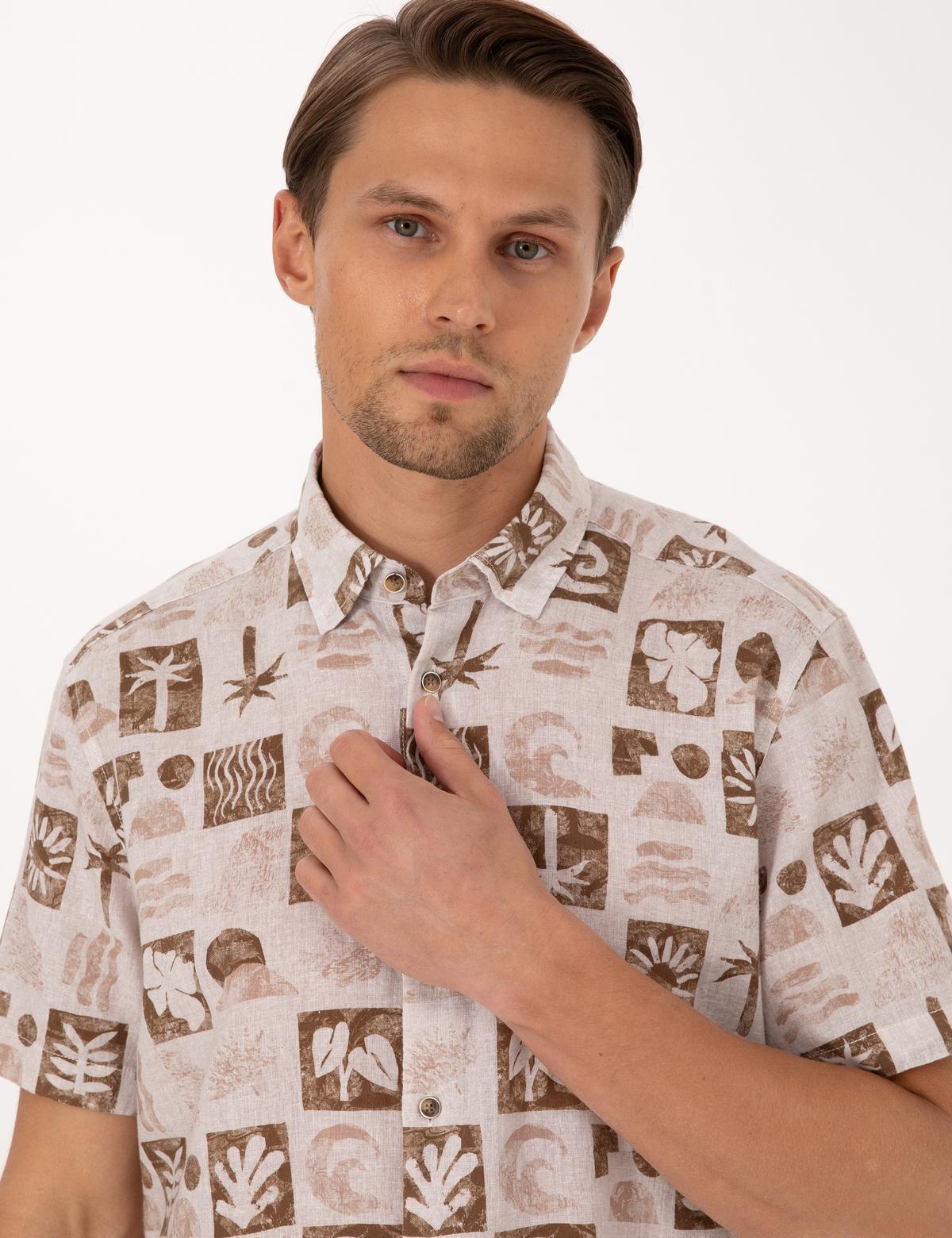 Kahverengi Comfort Fit Kısa Kollu Gömlek - 50301507025