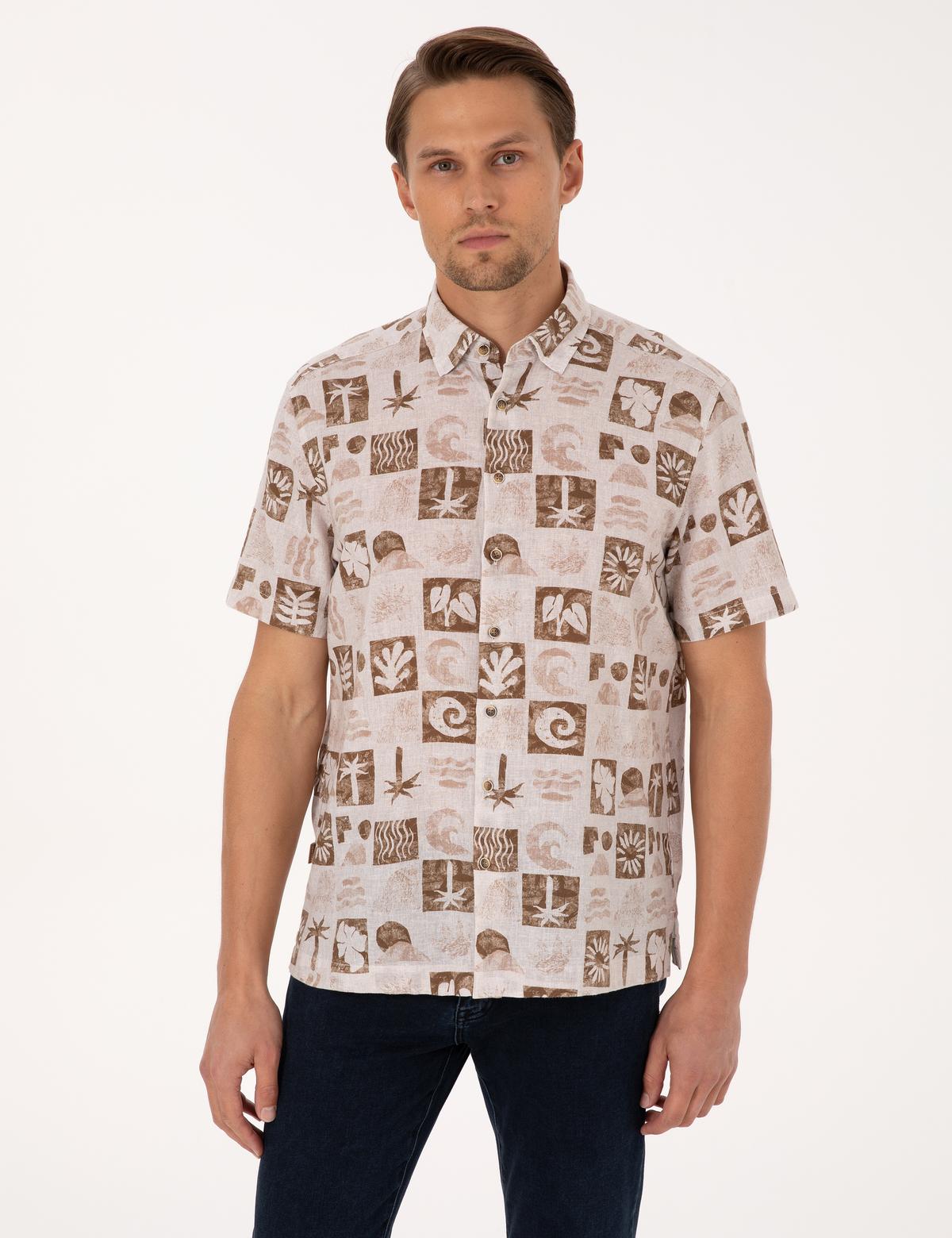 Kahverengi Comfort Fit Kısa Kollu Gömlek