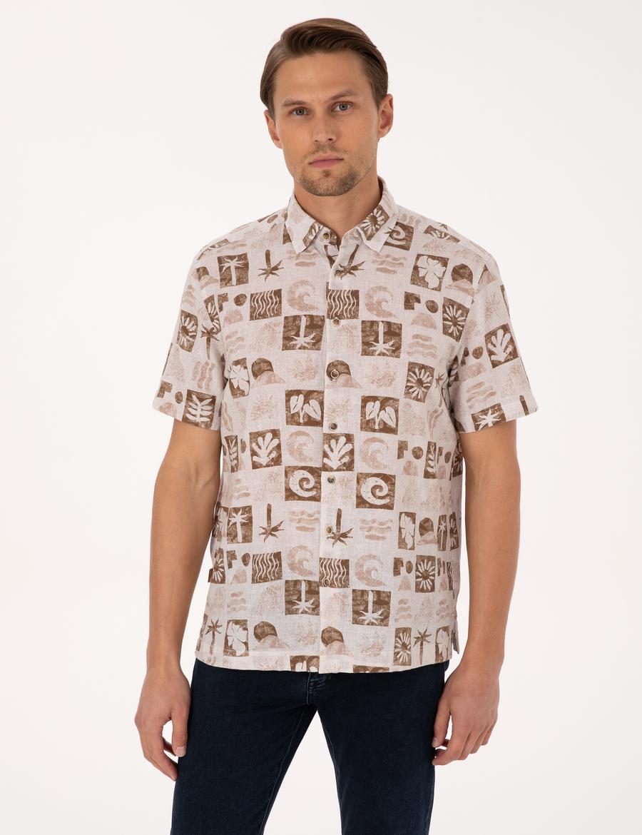 Kahverengi Comfort Fit Kısa Kollu Gömlek