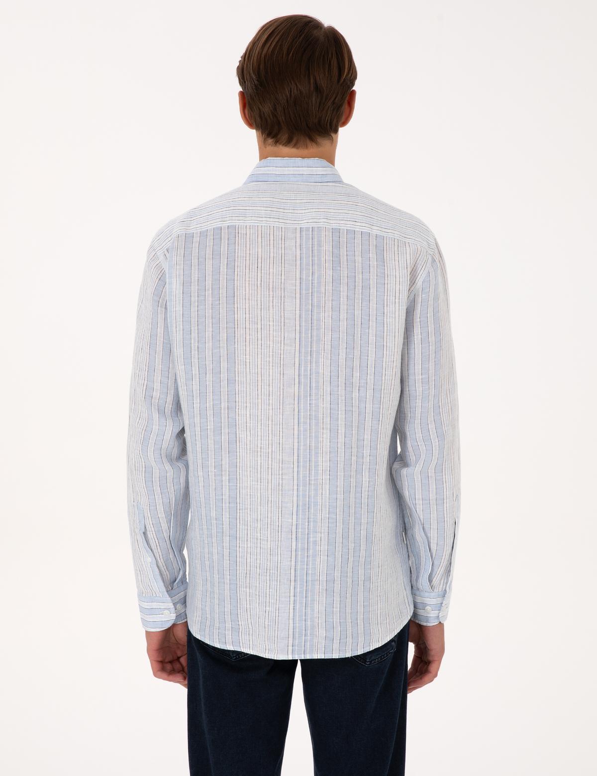 Açık Mavi % 100 Keten Uzun Kollu Gömlek - 50304522042