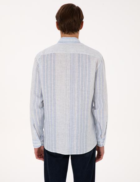 Açık Mavi % 100 Keten Uzun Kollu Gömlek - 50304522042