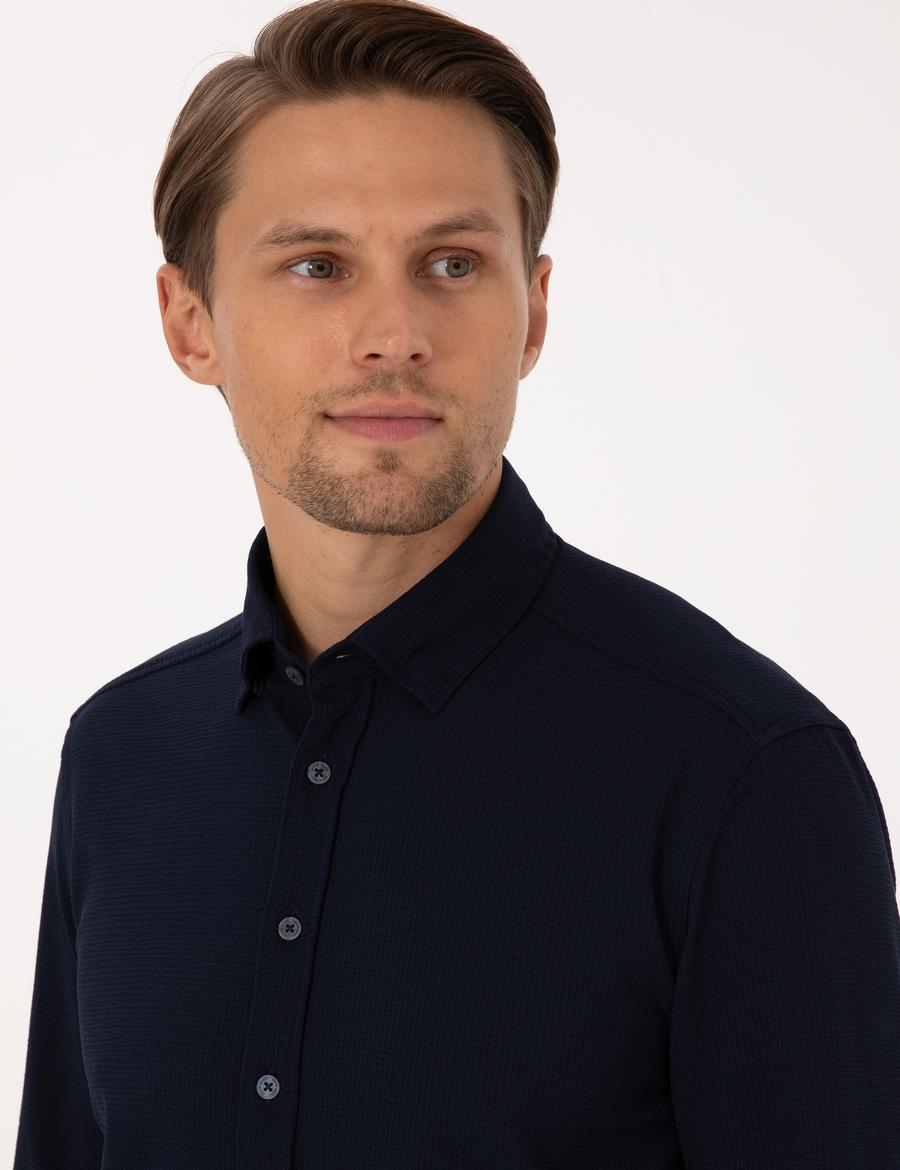 Lacivert Slim Fit Uzun Kollu Gömlek