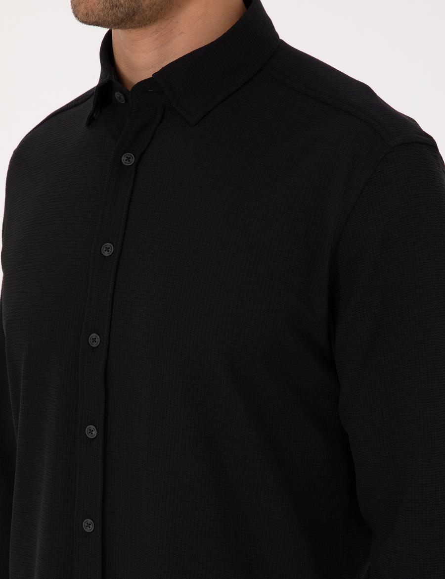 Siyah Slim Fit Uzun Kollu Gömlek