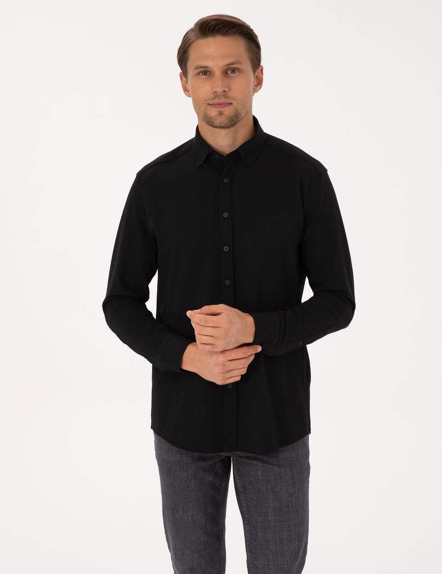 Siyah Slim Fit Uzun Kollu Gömlek