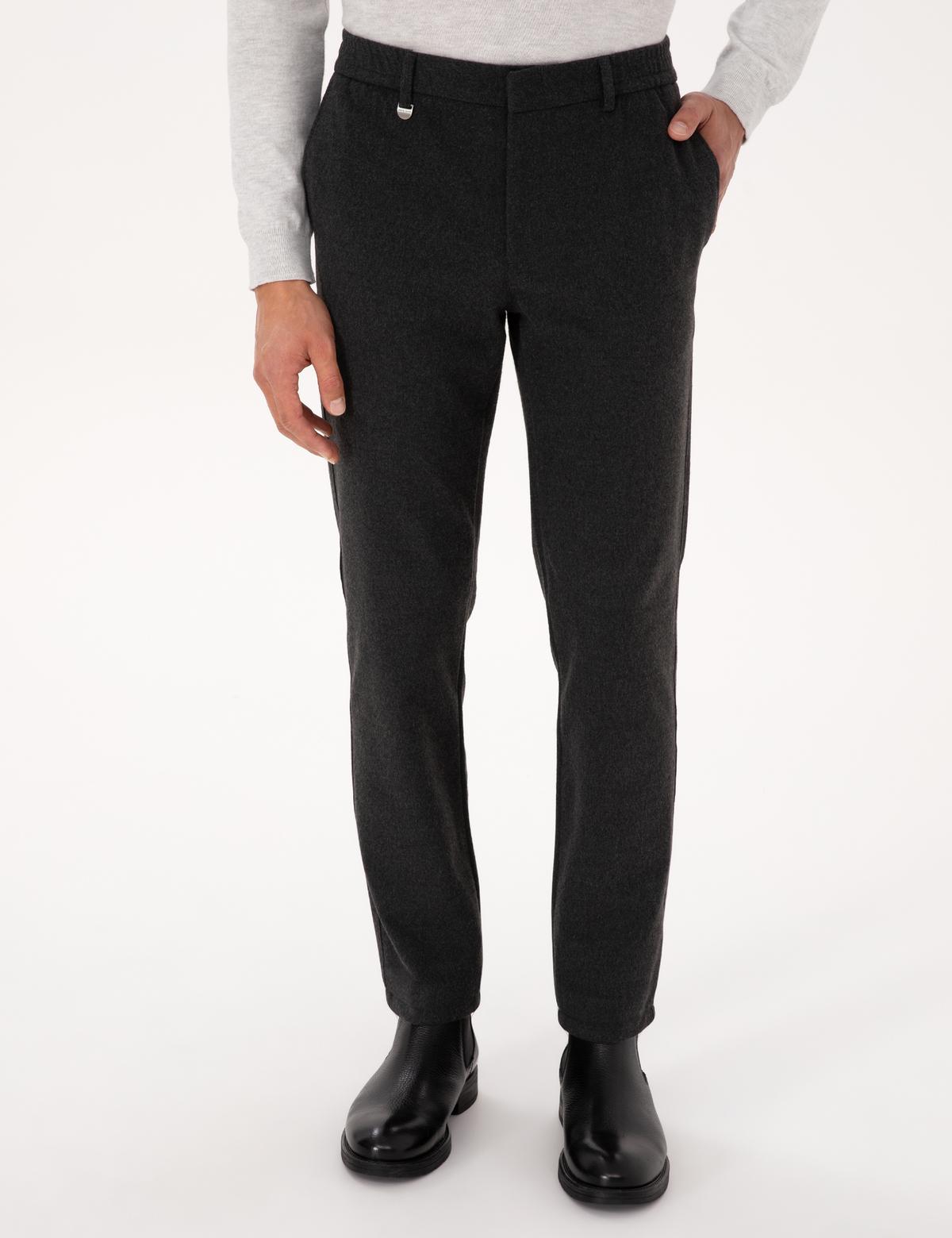 Antrasit Slim Fit Flanel Dokulu Kumaş Pantolon - 50317639006