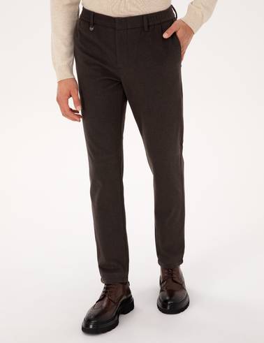 Kahverengi Slim Fit Flanel Dokulu Kumaş Pantolon