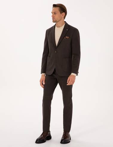 Kahverengi Slim Fit Flanel Dokulu Kumaş Pantolon