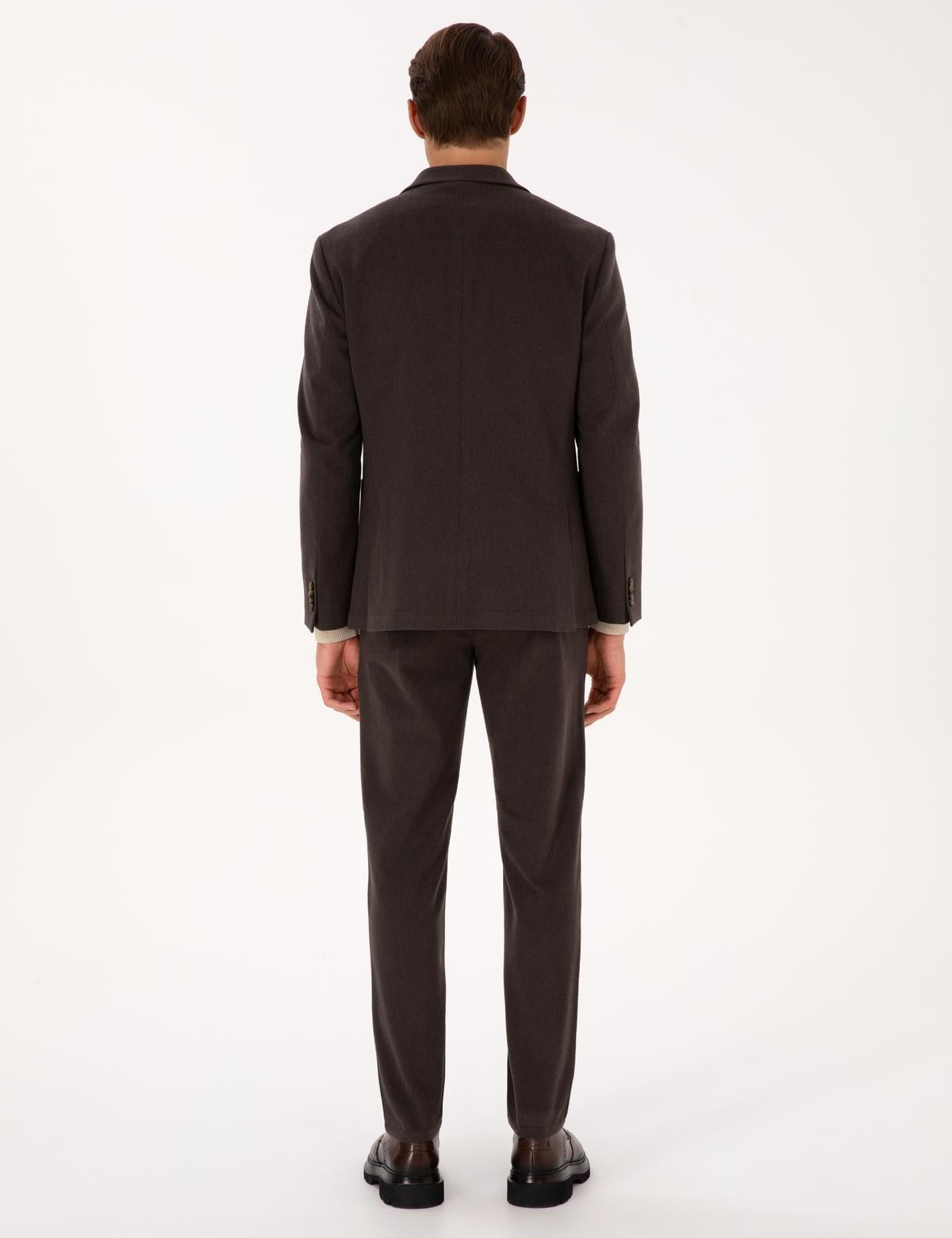 Kahverengi Slim Fit Flanel Dokulu Kumaş Pantolon - 50317639072