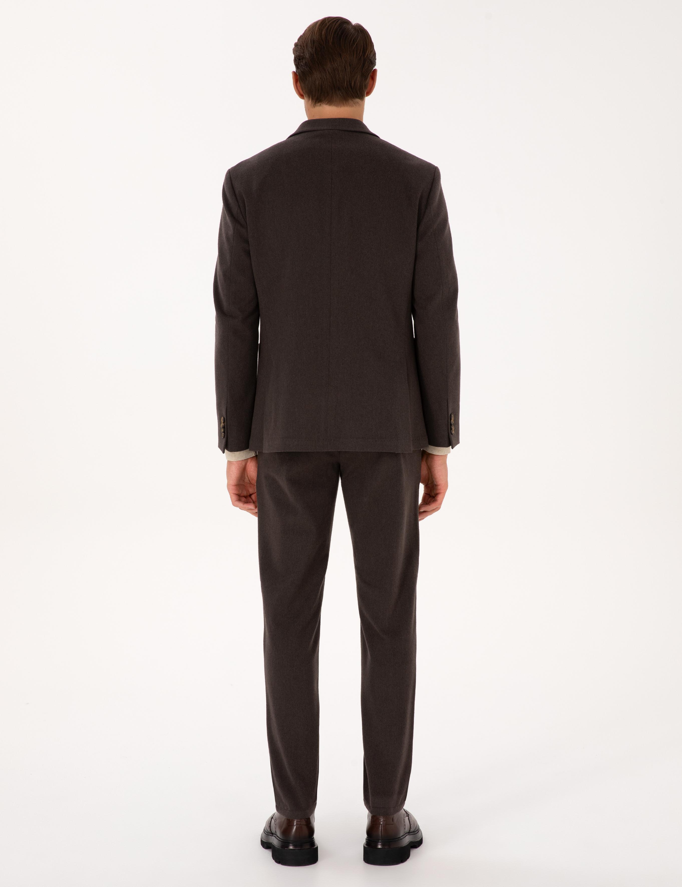 Kahverengi Slim Fit Flanel Dokulu Kumaş Pantolon