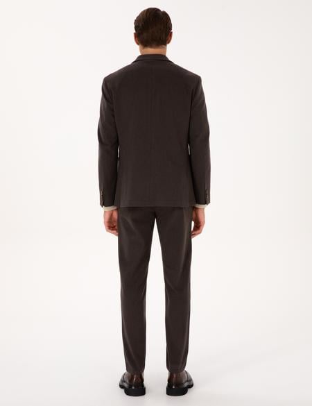 Kahverengi Slim Fit Flanel Dokulu Kumaş Pantolon - 50317639072