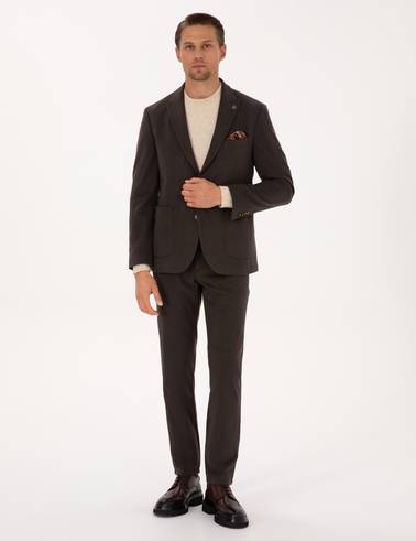 Kahverengi Slim Fit Flanel Dokulu Kumaş Pantolon