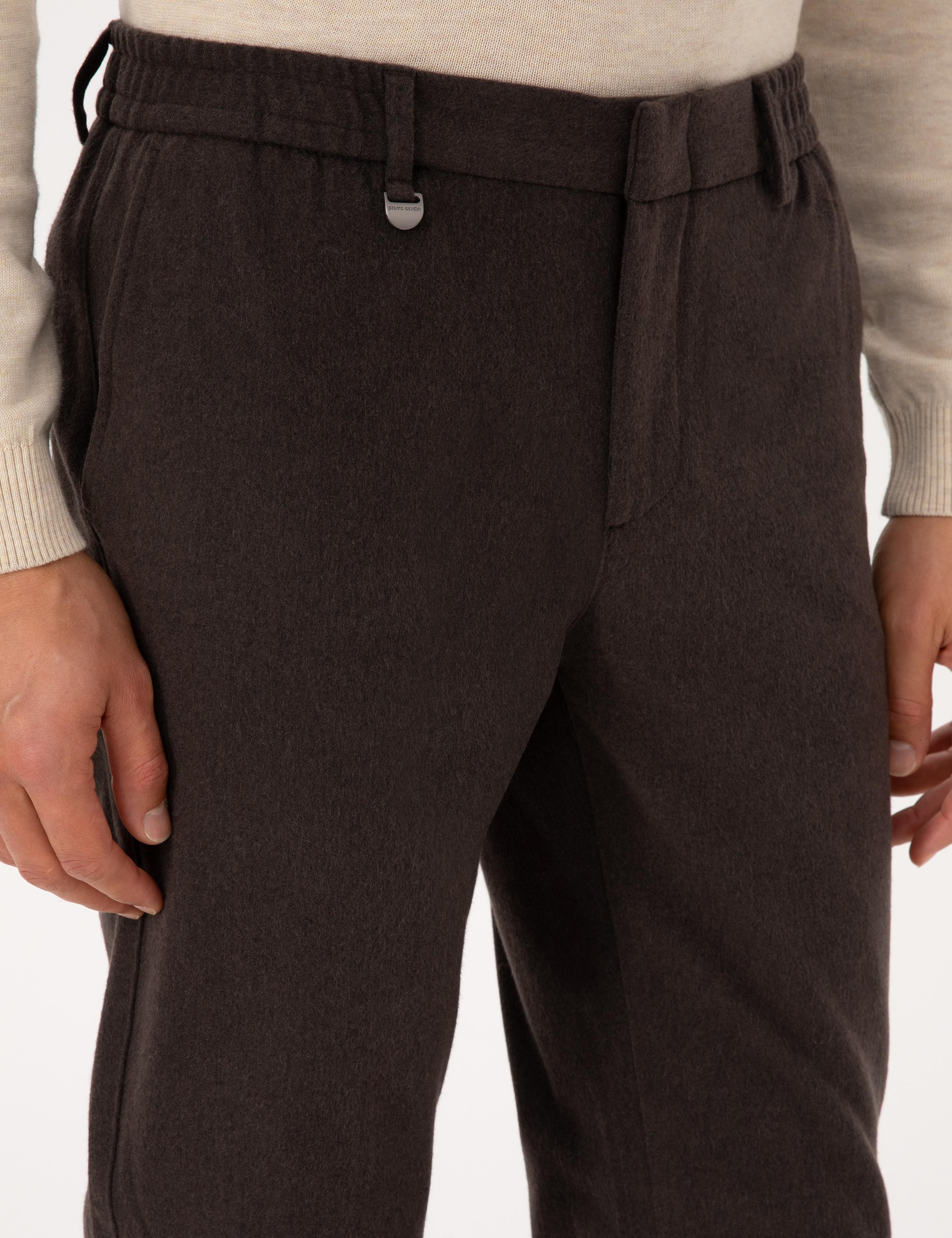 Kahverengi Slim Fit Flanel Dokulu Kumaş Pantolon