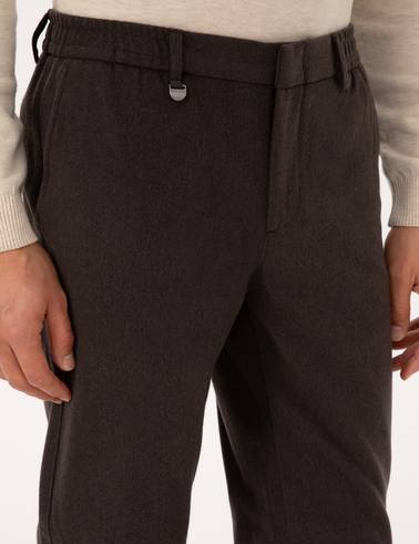 Kahverengi Slim Fit Flanel Dokulu Kumaş Pantolon