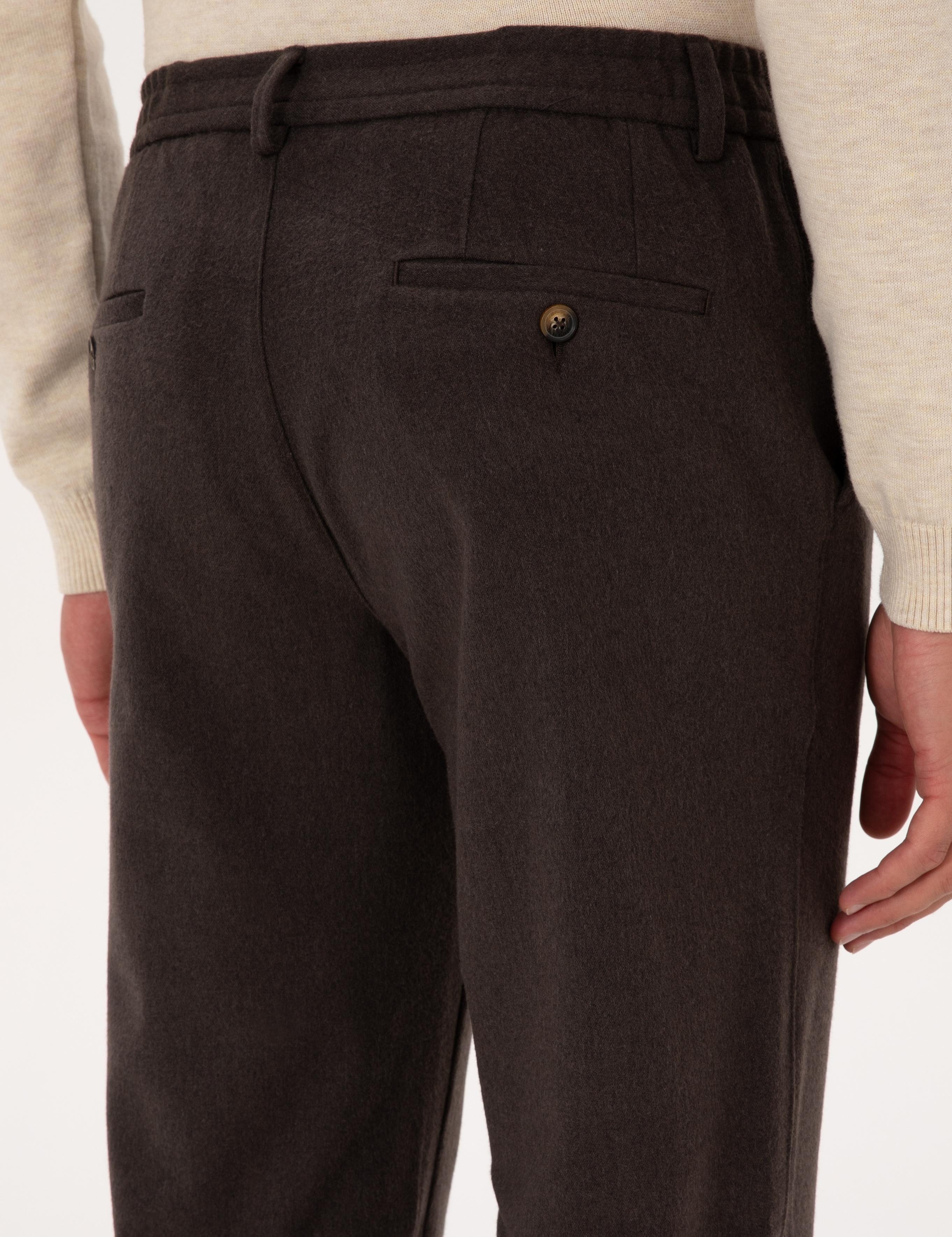 Kahverengi Slim Fit Flanel Dokulu Kumaş Pantolon