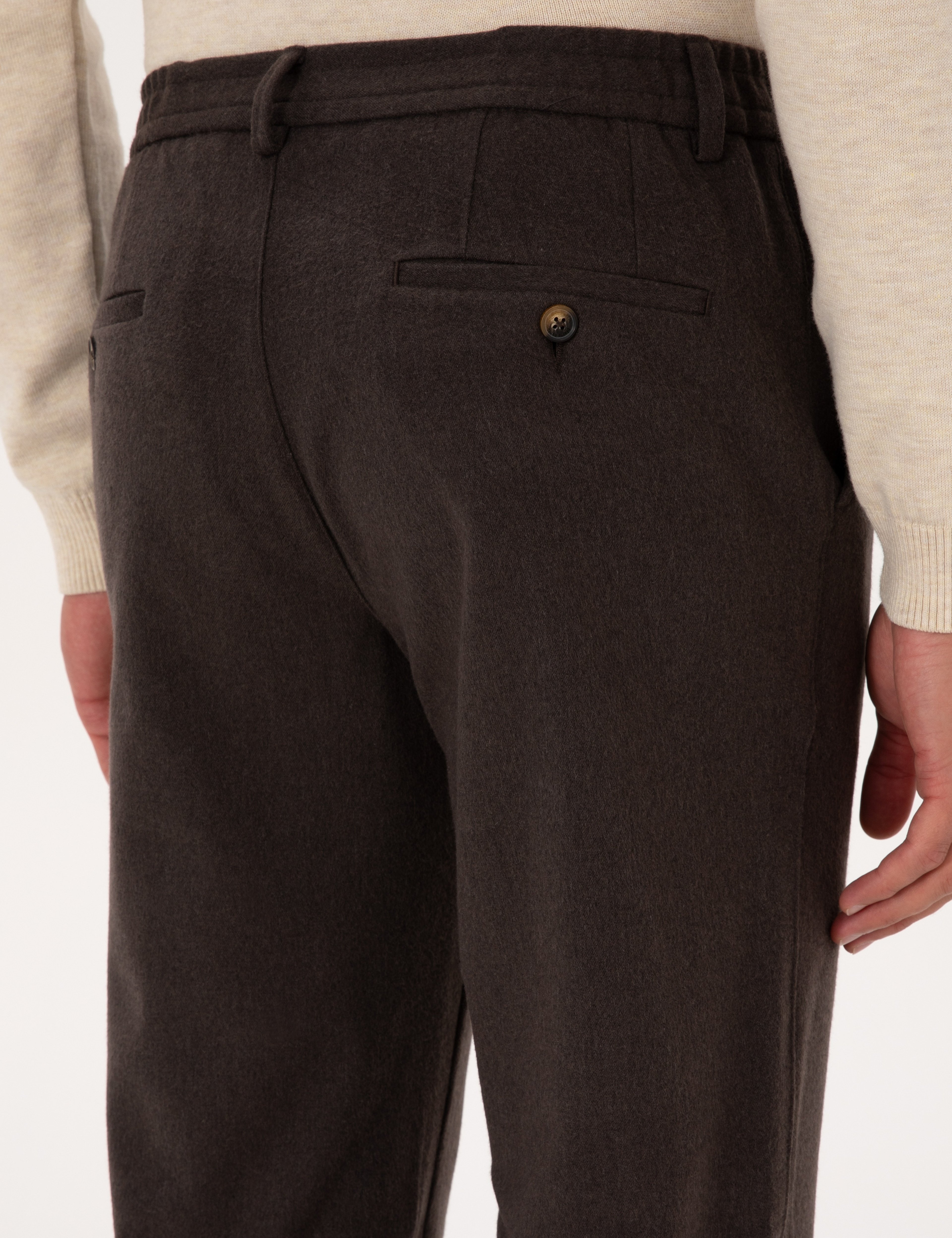Kahverengi Slim Fit Flanel Dokulu Kumaş Pantolon