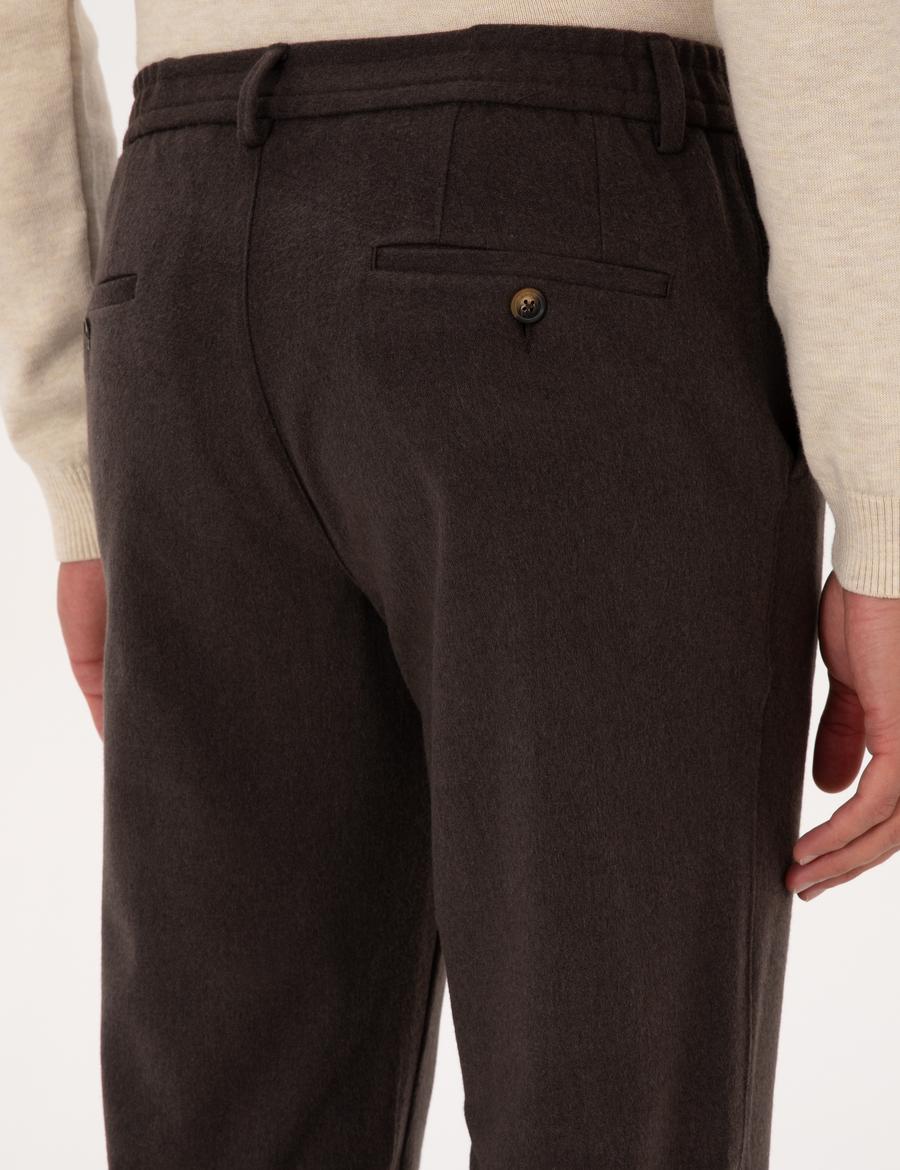 Kahverengi Slim Fit Flanel Dokulu Kumaş Pantolon