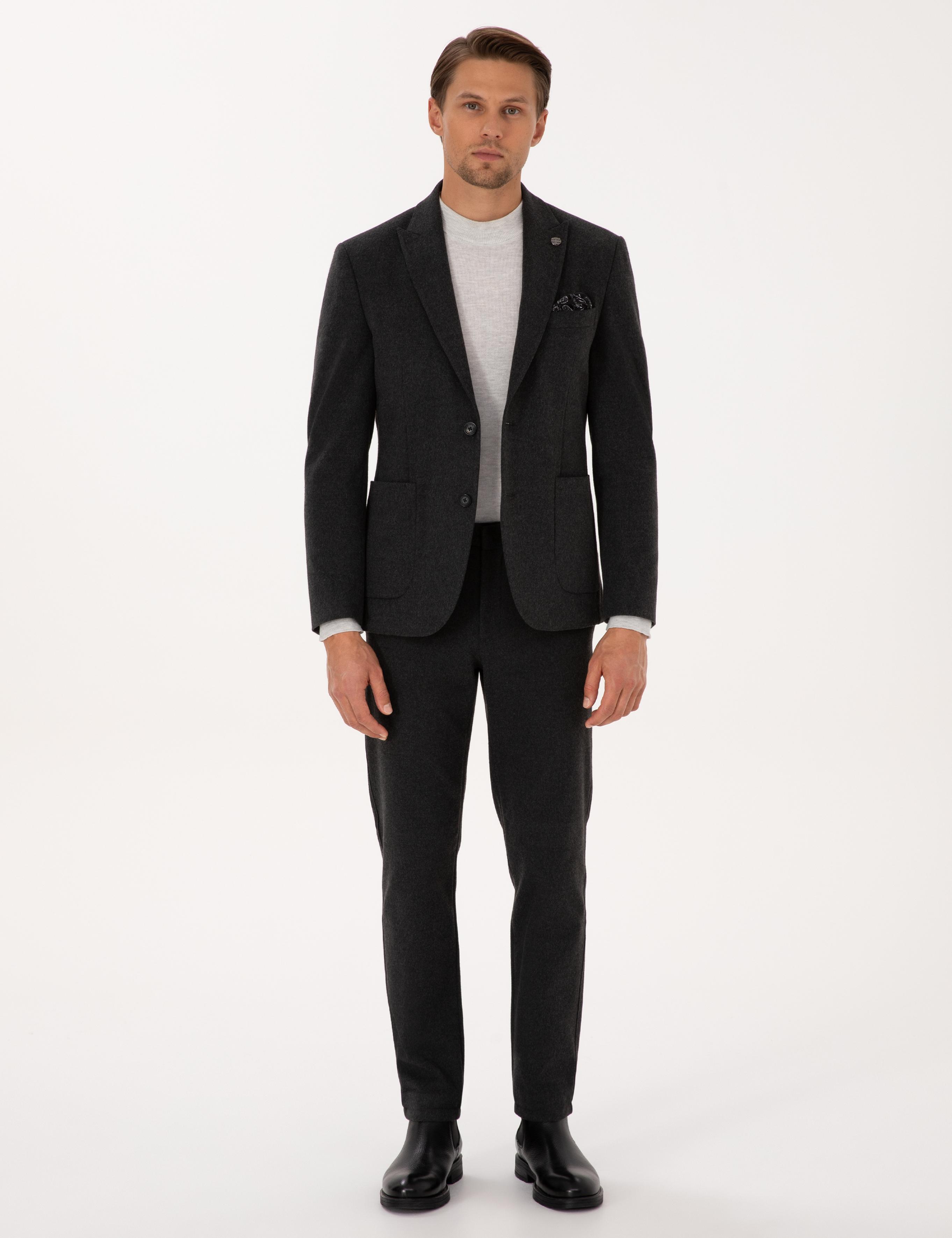 Antrasit Slim Fit Flanel Dokulu Kumaş Pantolon