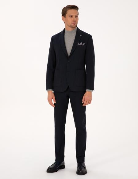 Lacivert Slim Fit Flanel Dokulu Kumaş Pantolon - 50317639048