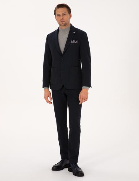 Lacivert Slim Fit Flanel Dokulu Kumaş Pantolon - 50317639048