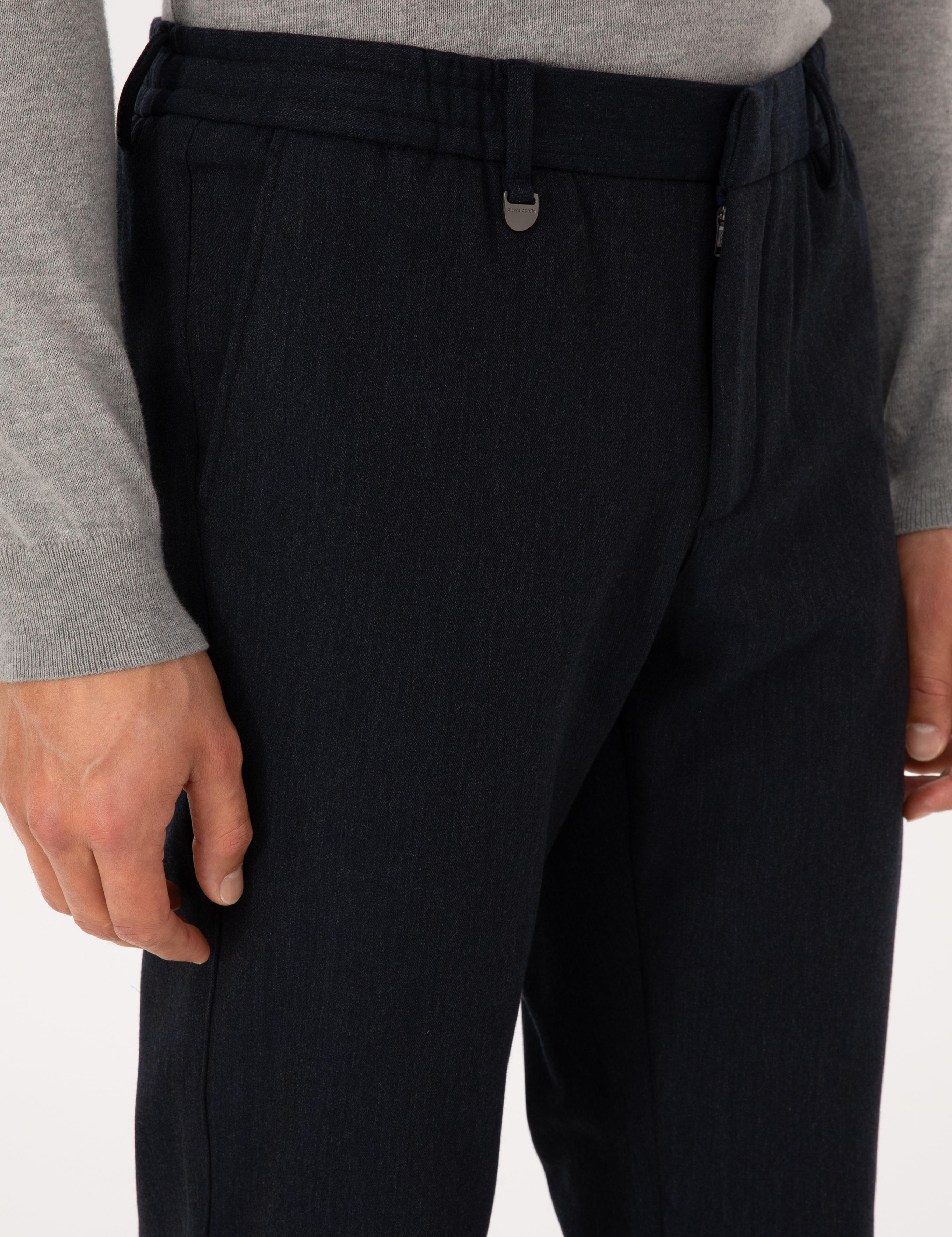 Lacivert Slim Fit Flanel Dokulu Kumaş Pantolon