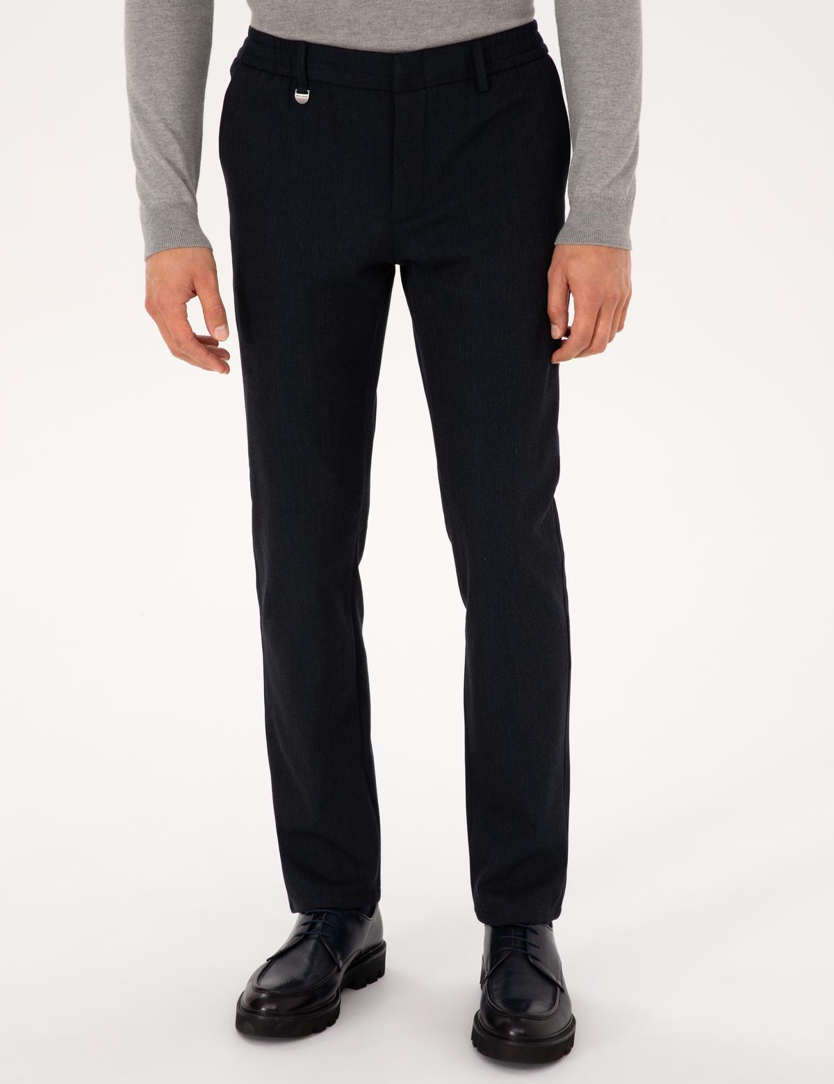 Lacivert Slim Fit Flanel Dokulu Kumaş Pantolon - 50317639048