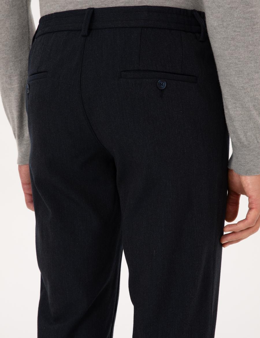 Lacivert Slim Fit Flanel Dokulu Kumaş Pantolon