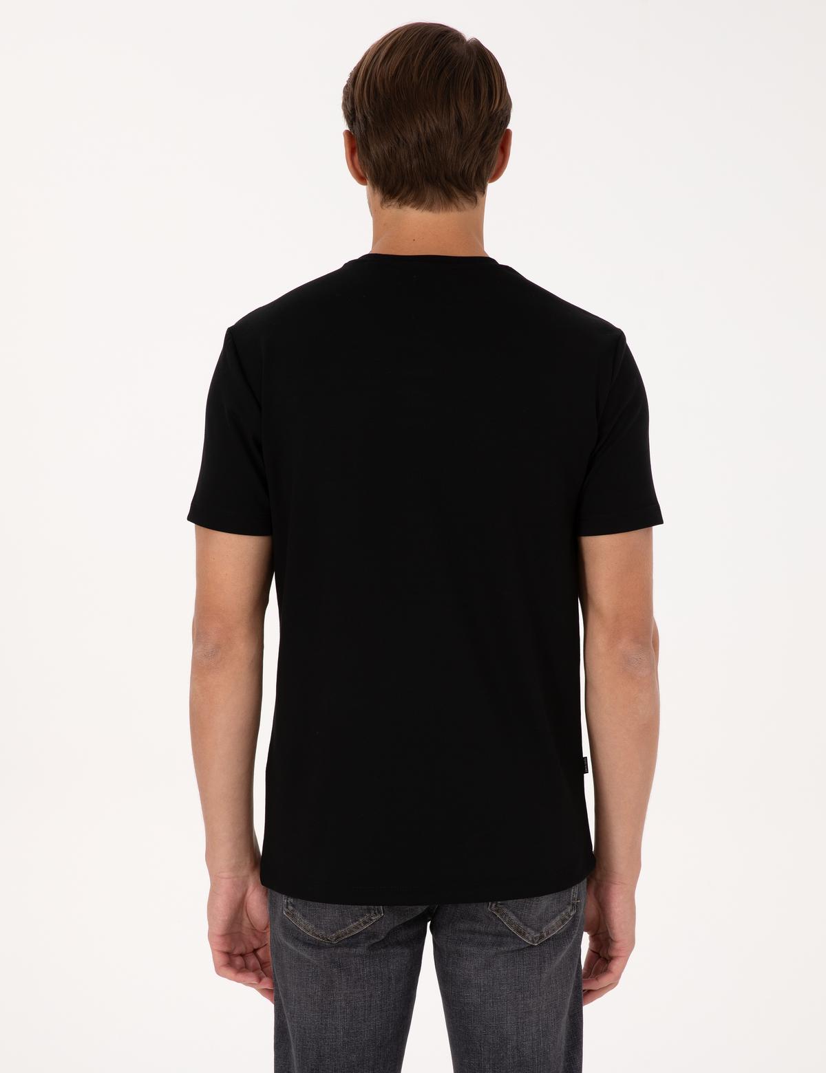 Siyah Regular Fit Kalın Dokulu Bisiklet Yaka Basic Tişört - 50318130041