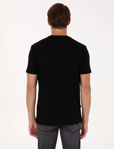 Siyah Regular Fit Kalın Dokulu Bisiklet Yaka Basic Tişört