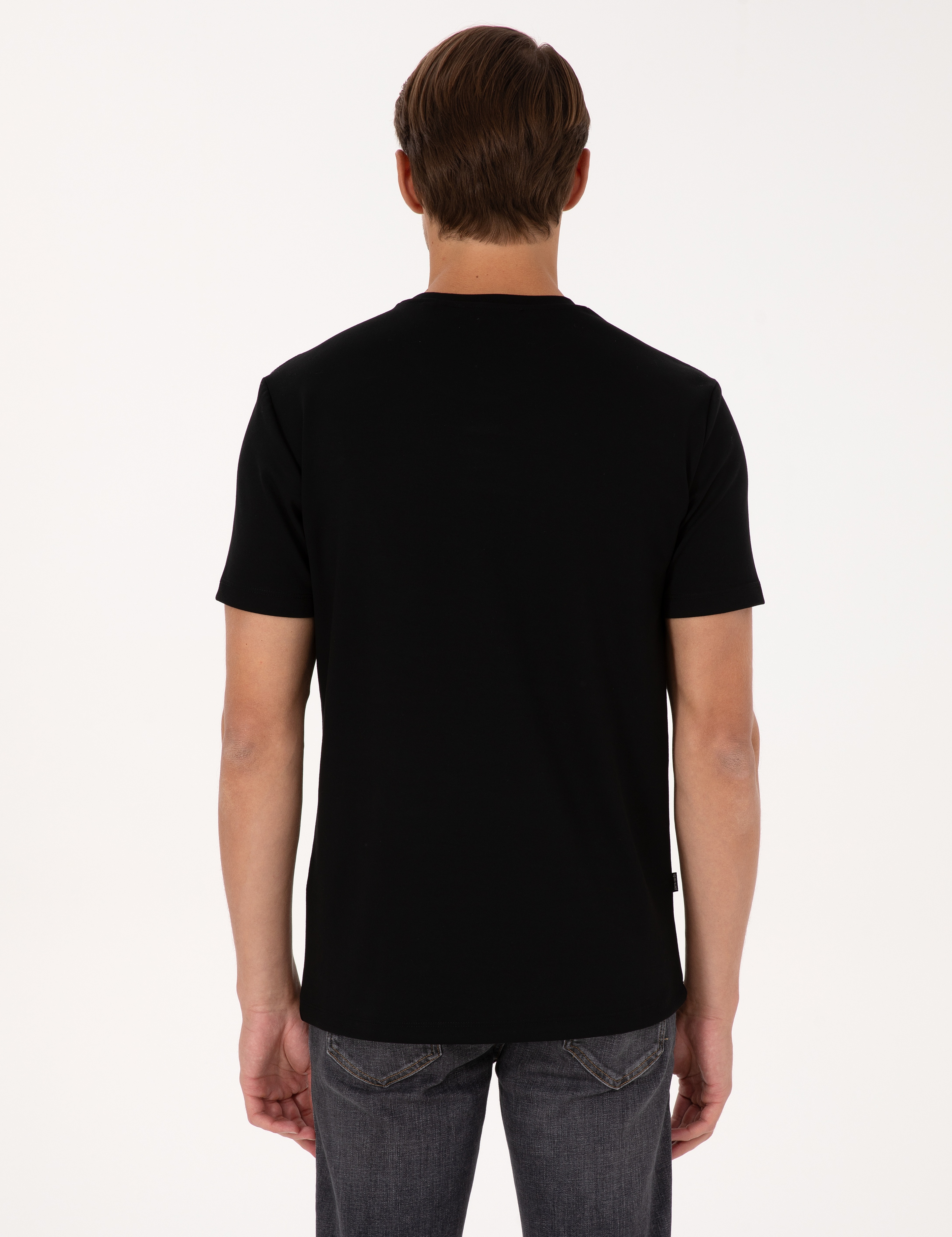 Siyah Regular Fit Kalın Dokulu Bisiklet Yaka Basic Tişört - Image 5