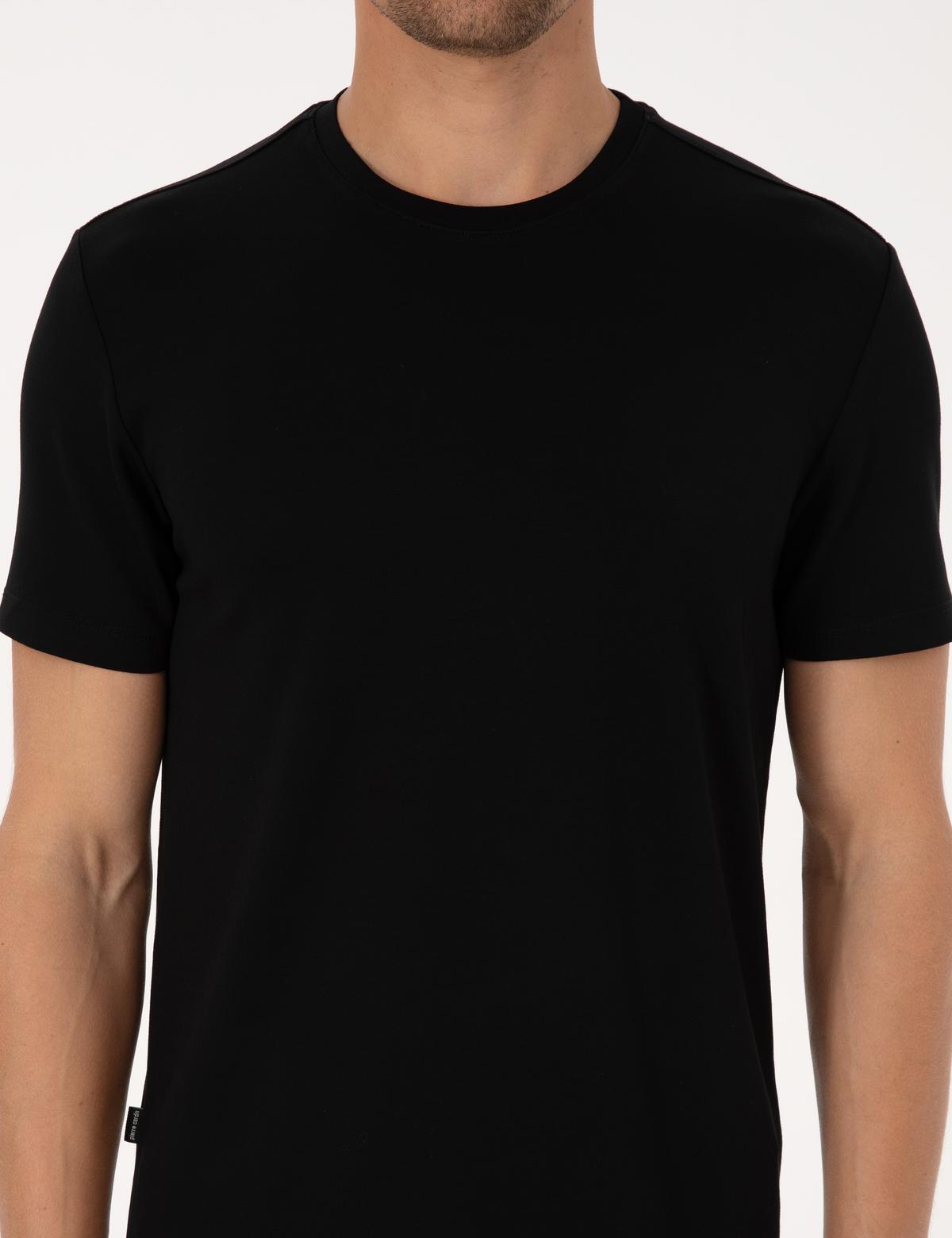 Siyah Regular Fit Kalın Dokulu Bisiklet Yaka Basic Tişört - 50318130041