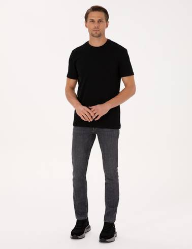 Siyah Regular Fit Kalın Dokulu Bisiklet Yaka Basic Tişört