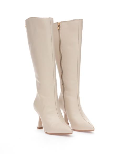 Ekru Topuklu Deri Çizme - 50314213026
