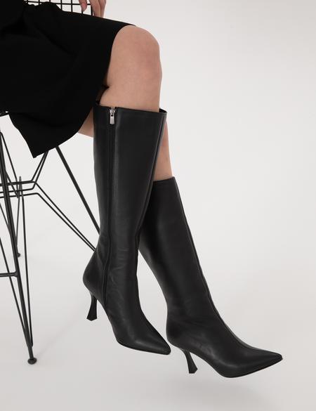 Siyah  Topuklu Deri Çizme - 50314213011