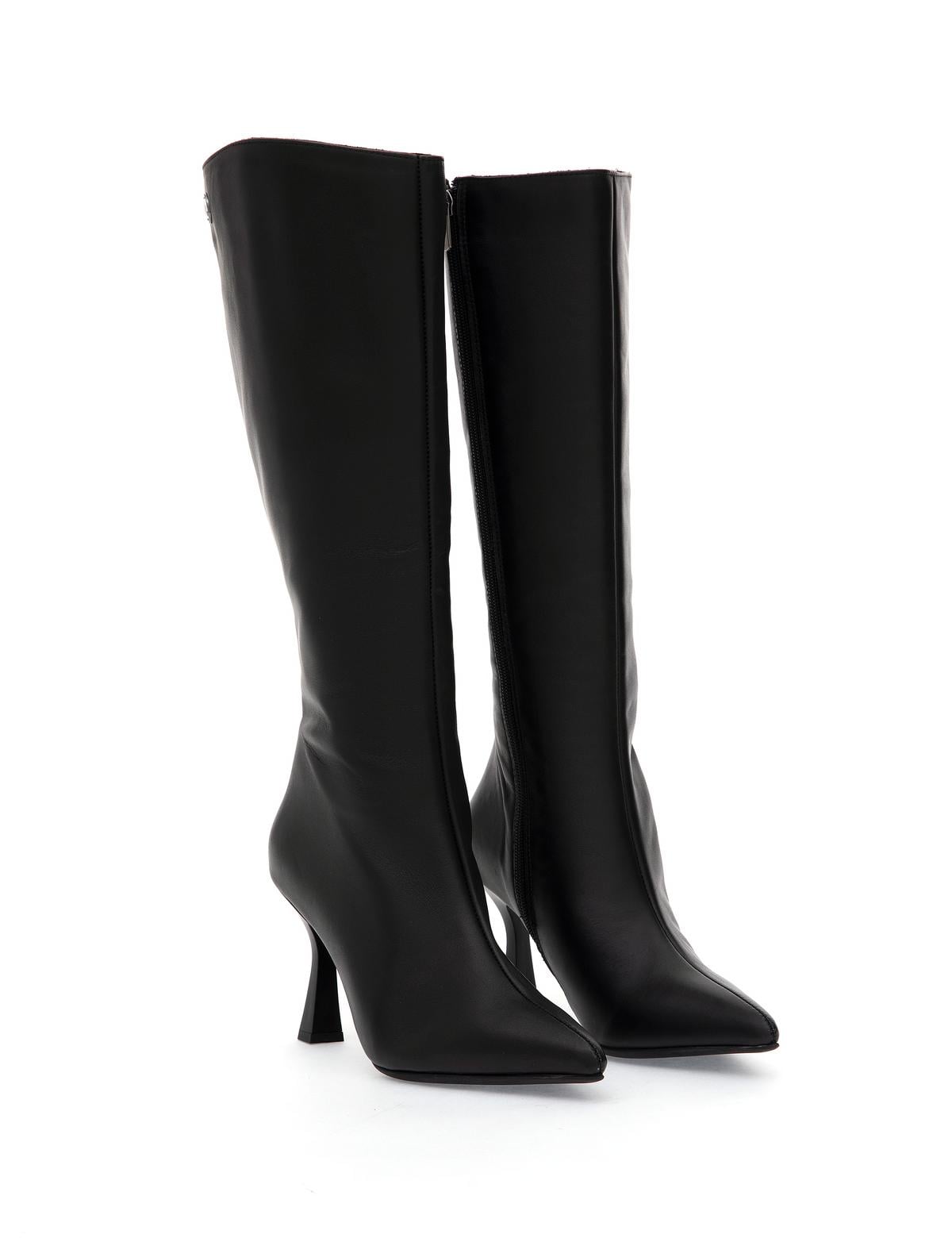 Siyah  Topuklu Deri Çizme