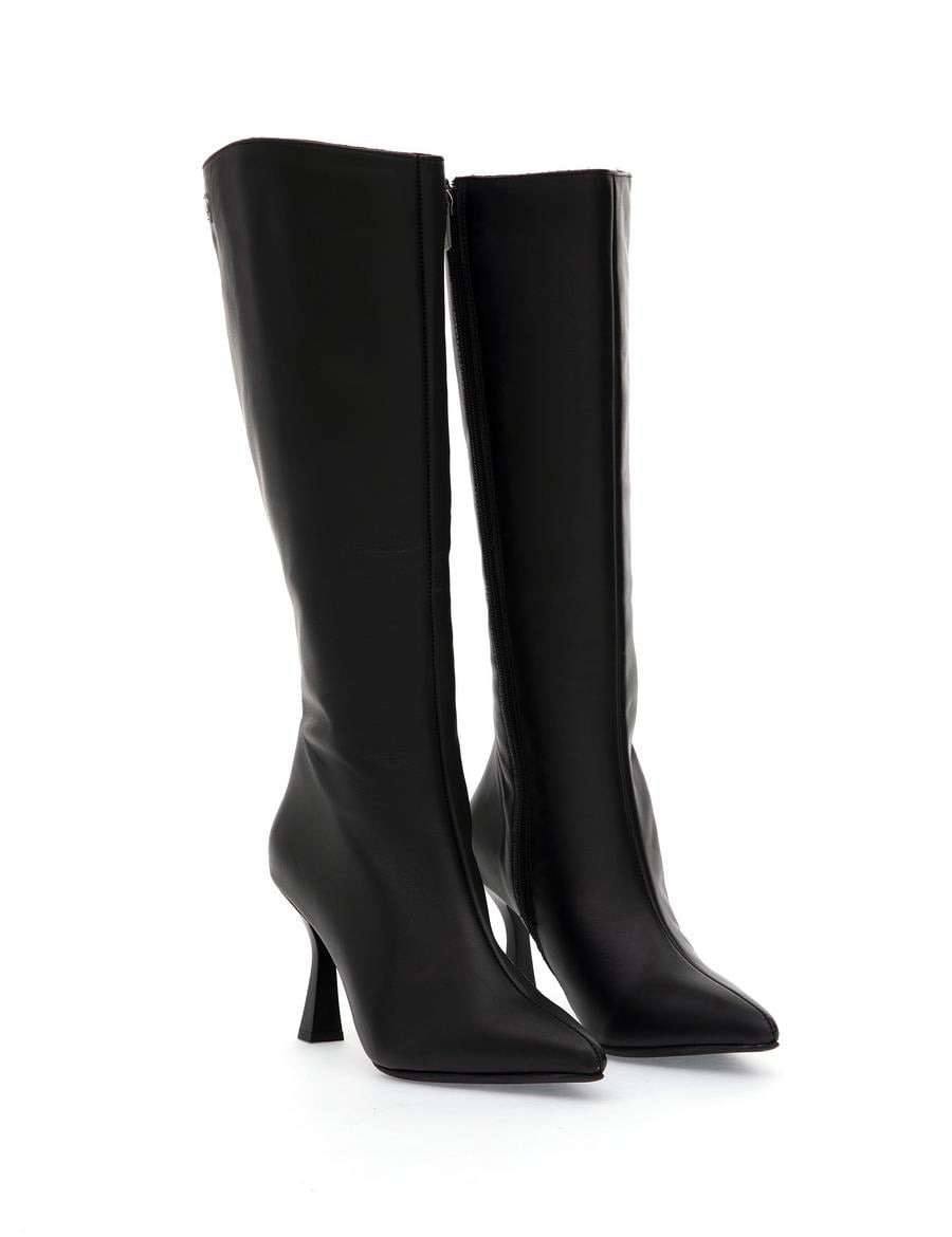 Siyah  Topuklu Deri Çizme