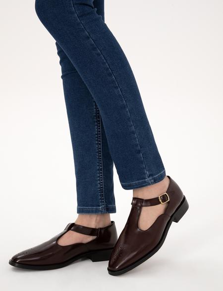 Bordo Casual Deri Ayakkabı - 50315578004