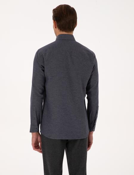 Lacivert Slim Fit Dokulu Uzun Kollu Gömlek - 50316768025