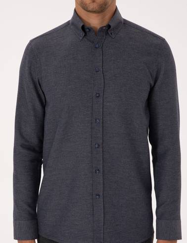 Lacivert Slim Fit Dokulu Uzun Kollu Gömlek