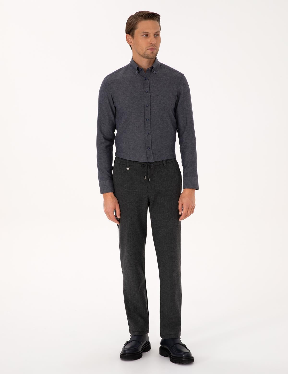 Lacivert Slim Fit Dokulu Uzun Kollu Gömlek - 50316768025