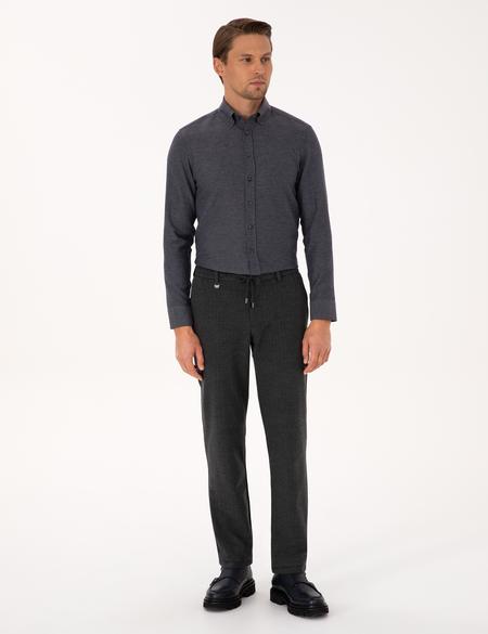 Lacivert Slim Fit Dokulu Uzun Kollu Gömlek - 50316768025