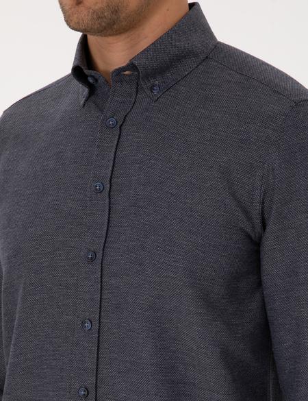 Lacivert Slim Fit Dokulu Uzun Kollu Gömlek - 50316768025