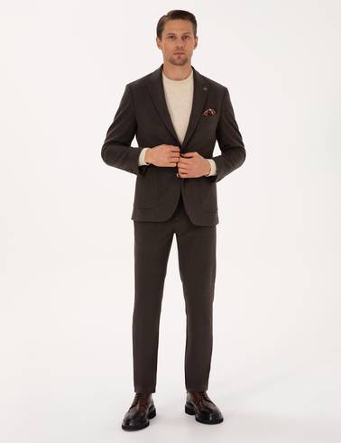 Kahverengi Slim Fit Flanel Dokulu Ceket