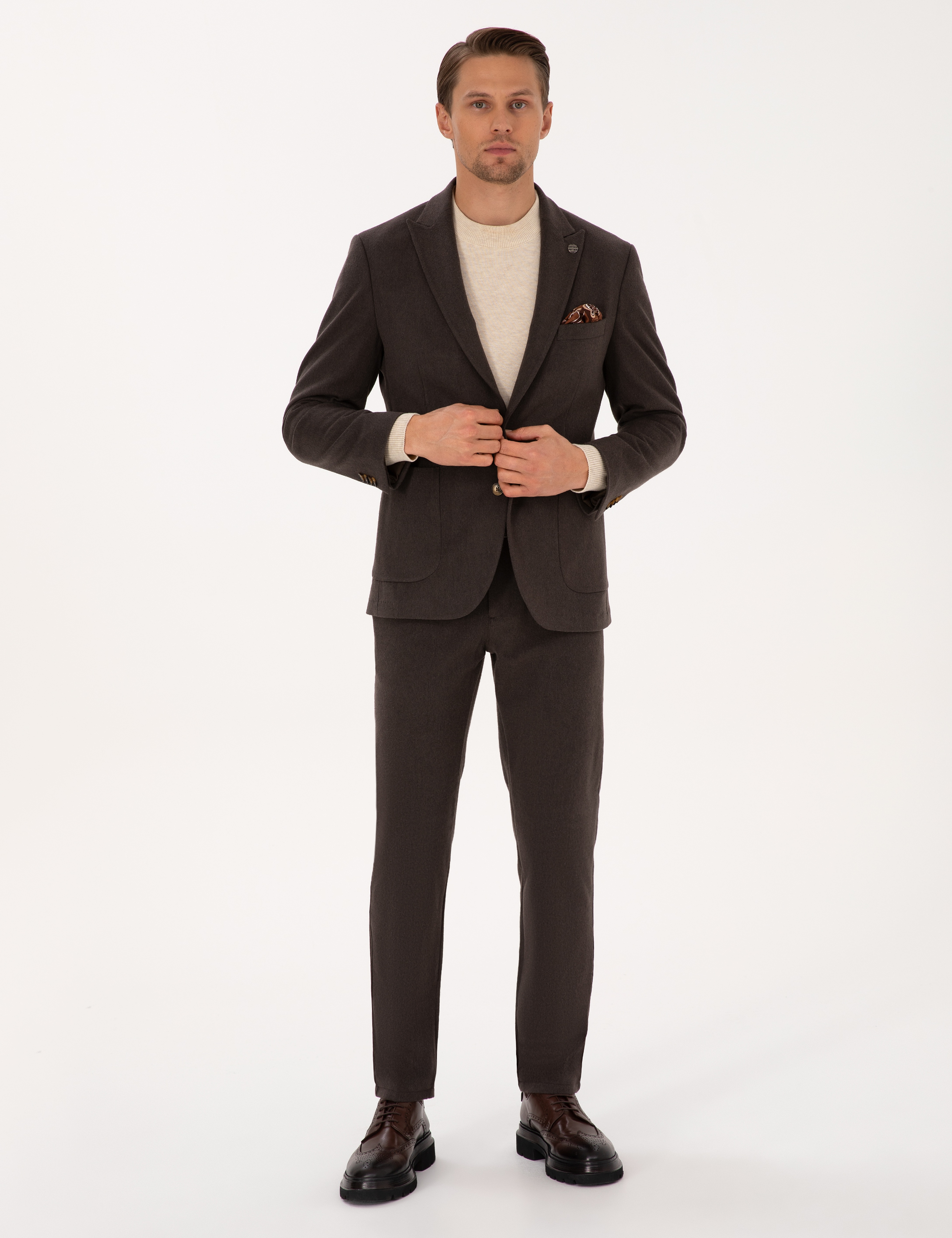 Kahverengi Slim Fit Flanel Dokulu Ceket - Image 4