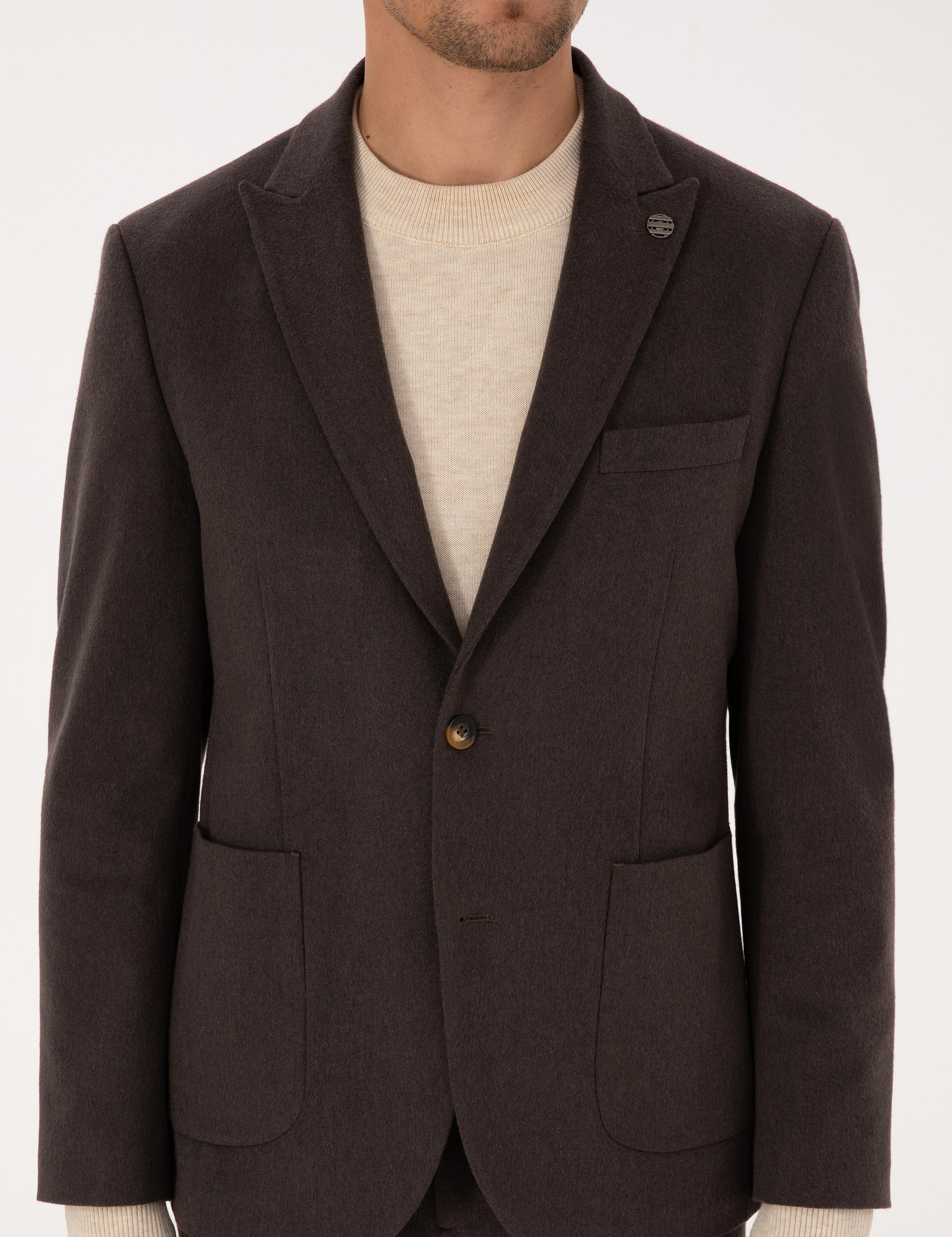 Kahverengi Slim Fit Flanel Dokulu Ceket