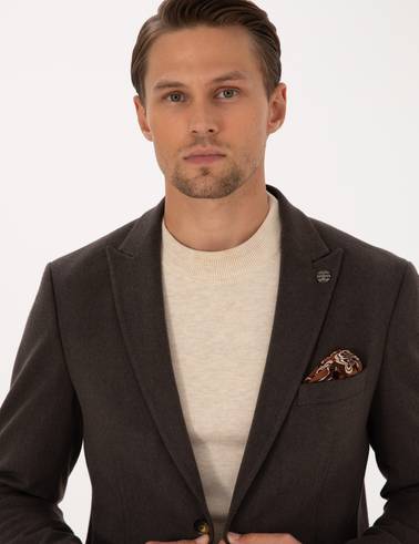 Kahverengi Slim Fit Flanel Dokulu Ceket