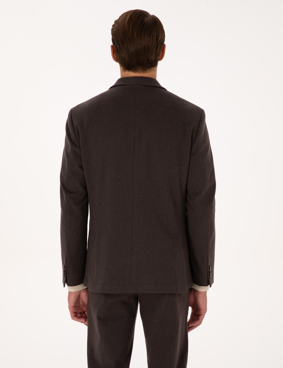 Kahverengi Slim Fit Flanel Dokulu Ceket - 50317671107