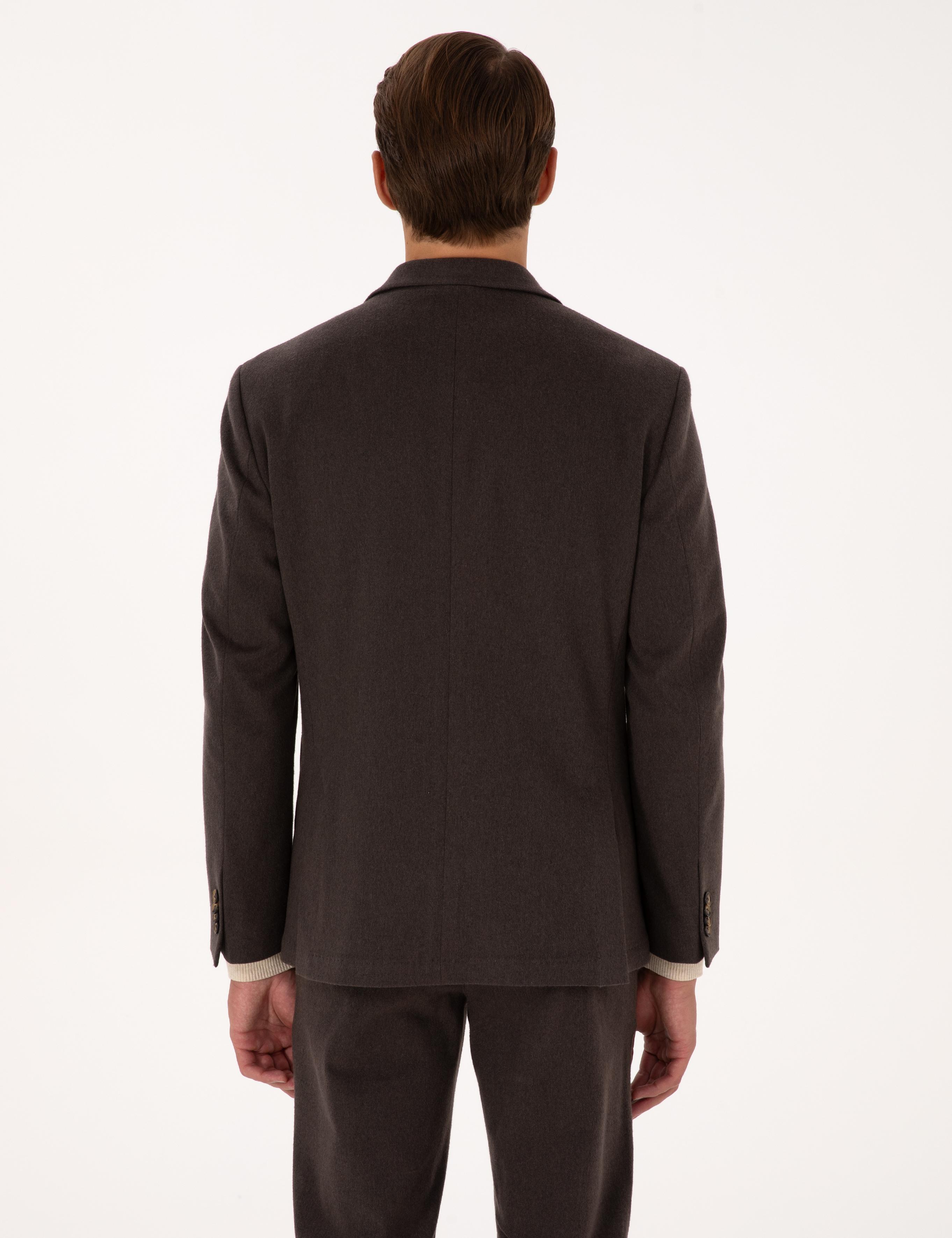 Kahverengi Slim Fit Flanel Dokulu Ceket