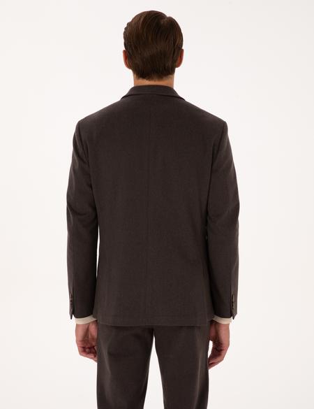 Kahverengi Slim Fit Flanel Dokulu Ceket - 50317671107